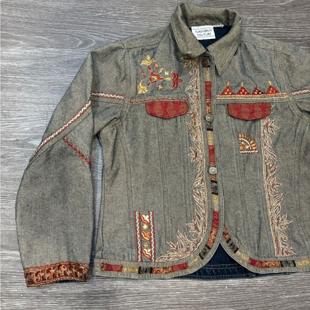 Embroidered Patchwork Jean Jacket - image 4